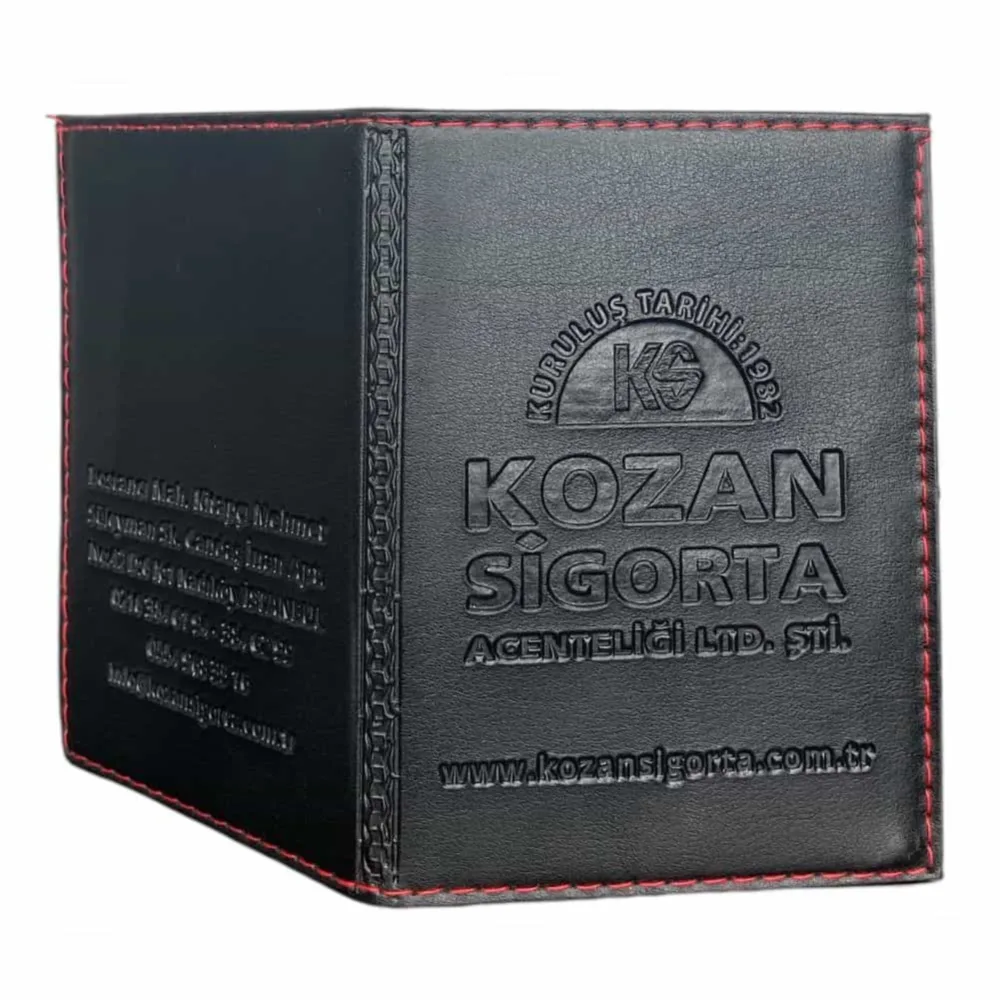 Porte-carte grise ouvrant en cuir noir