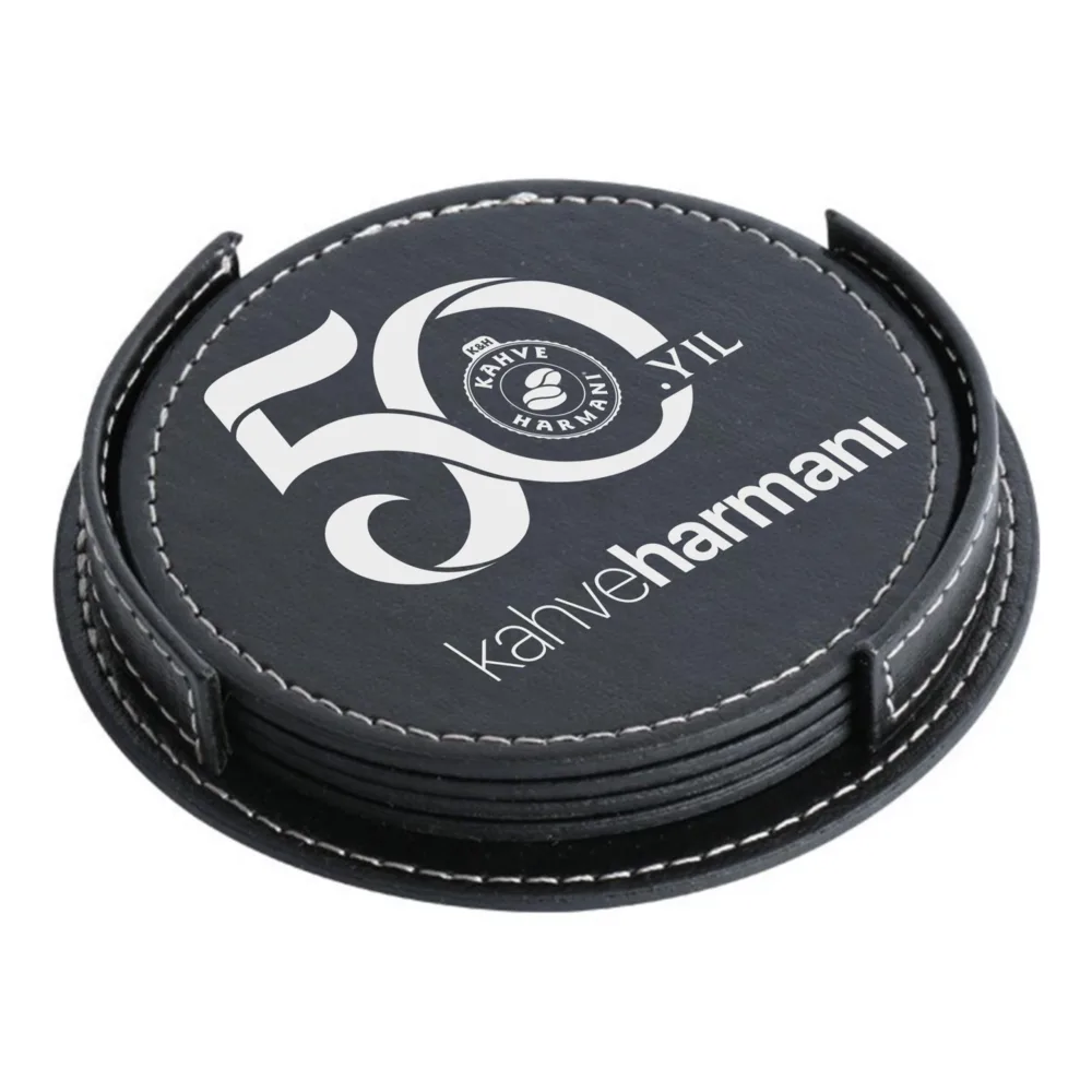 Juego de Posavasos Redondos de Piel Negra